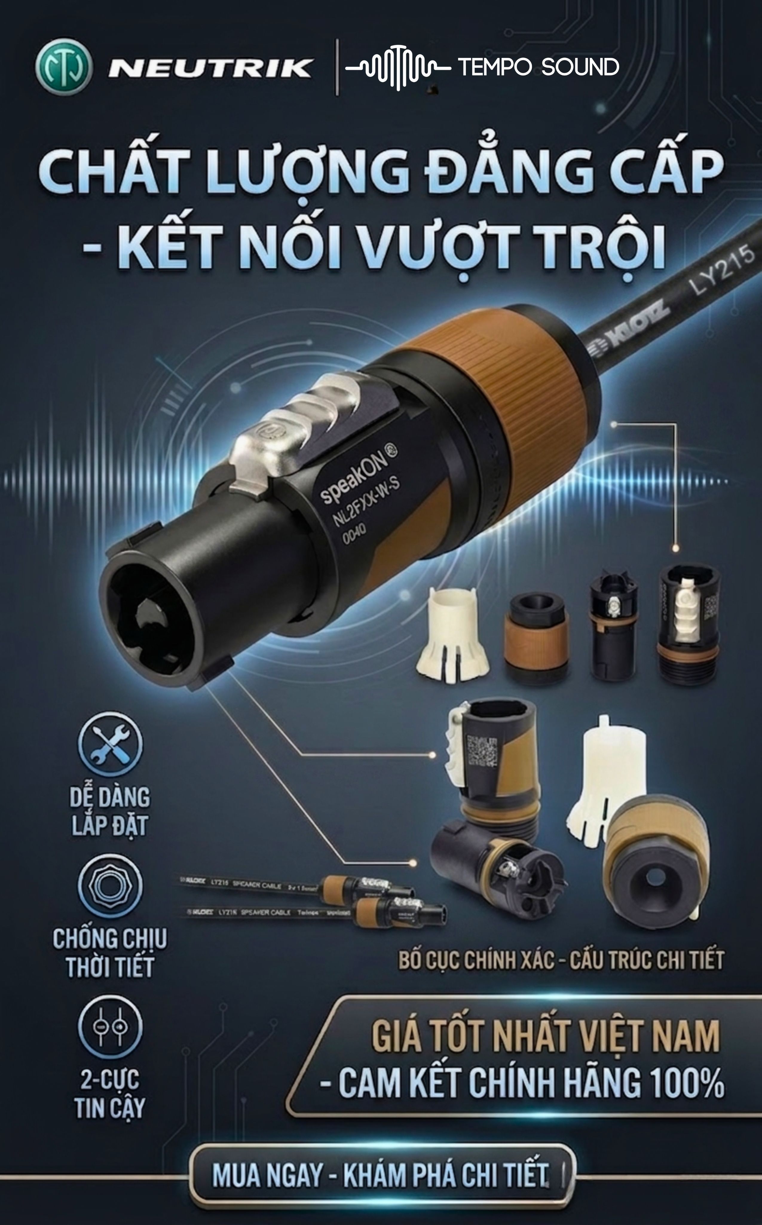 Jack loa spekon Neutrik NL2FXX-W-S
